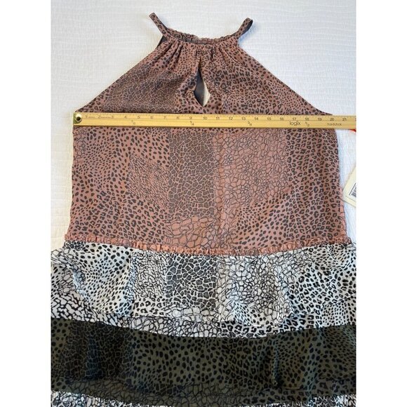 Ramy Brook Leomi Silk SZ L Animal Print Tiered Ruffle Lined Sleeveless Dress NEW - Picture 12 of 16